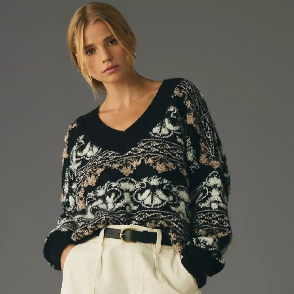 Anthropologie Cropped distressed textured sweater